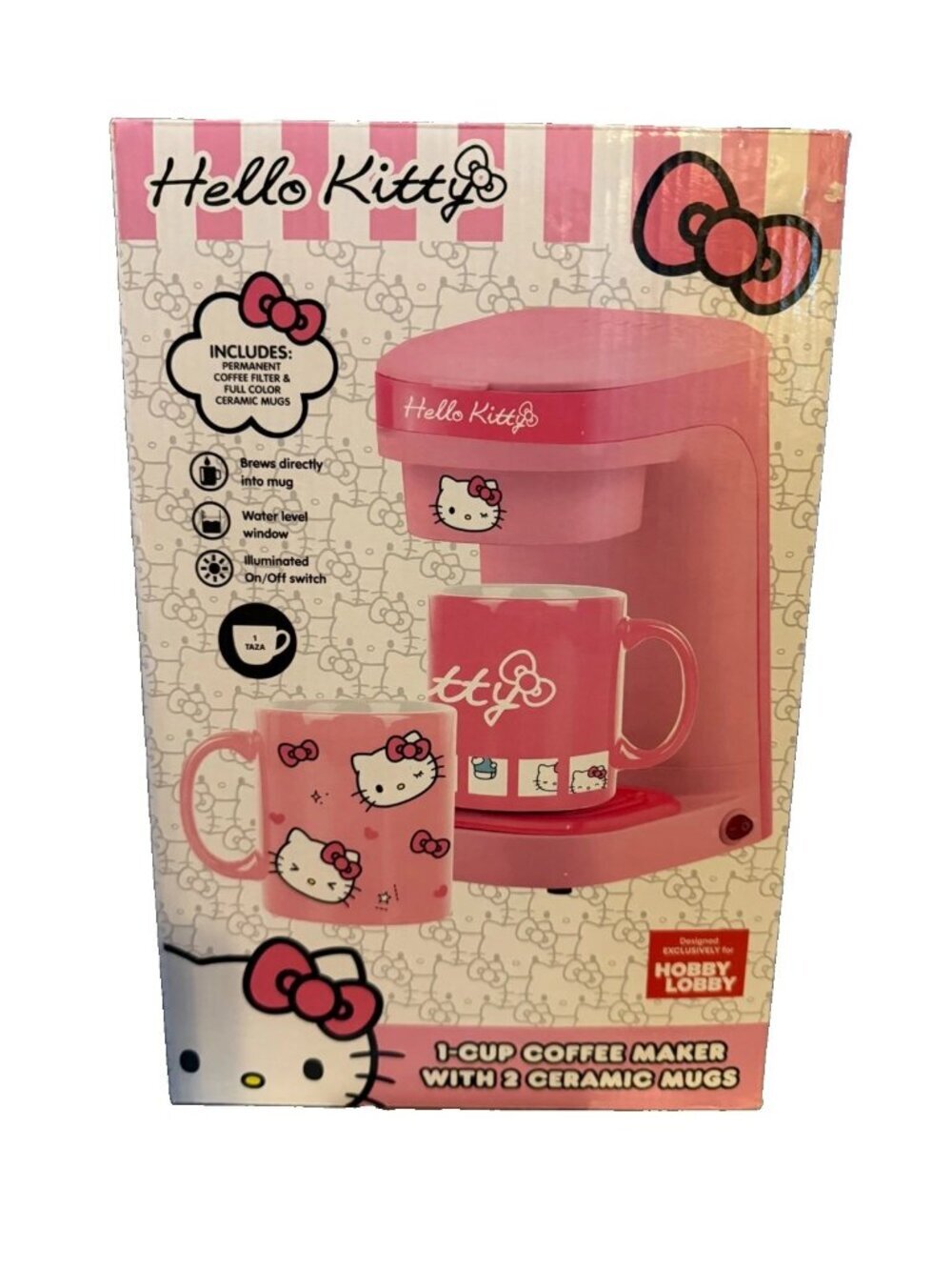NEW Sanrio Hello Kitty Personal 1 Cup Coffee Maker with 2 Mugs - Pink